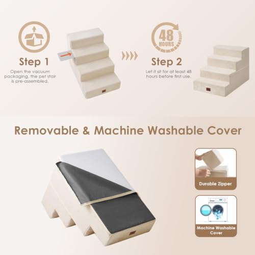 EHEYCIGA Dog Stairs for Bed 18" H, 4-Step Extra Wide Dog Steps - Image 6