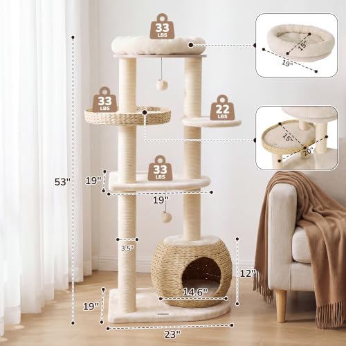 NUNU LAB 53’’ Modern Cat Tree for Large Cats, Cat Tree Tower - Image 5