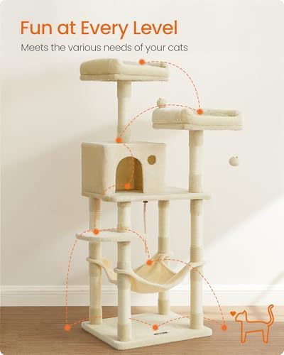 Feandrea Cat Tree, 55.8-Inch Large Cat Tower - Image 3