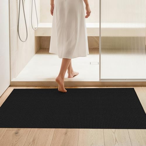 2x4 Waffle Knit Bath Mat: Super Absorbent Soft Washable Entryway Rug Black - Image 7