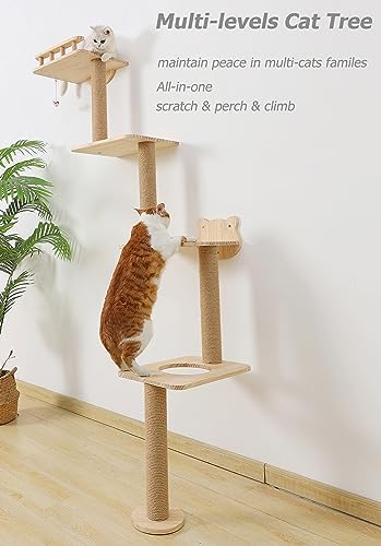 Cat Tree Wall Mounted with 4 Levels Shelves, Perching and Lounging - Image 3