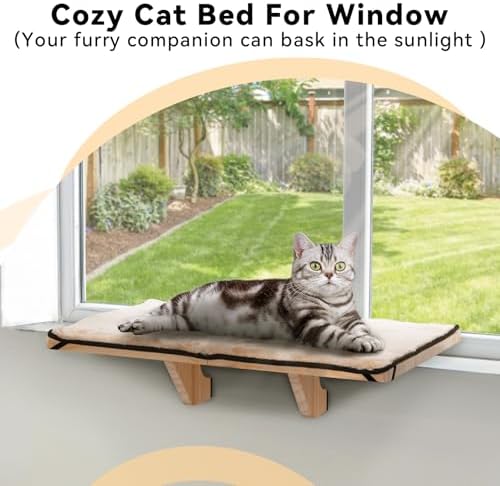 PETSFIT Cat Window Perch for 2 Cats, Adjustable, Solid Wood, Removable Mat - Image 6