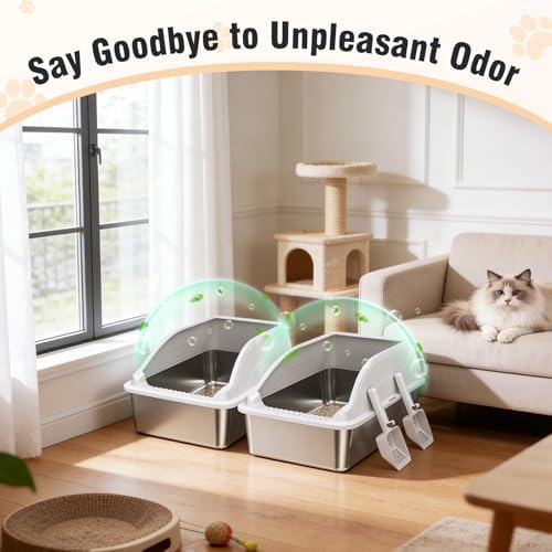 2PACK Stainless Steel Cat Litter Boxes XL Large Metal Pan Include Scoop - Image 3
