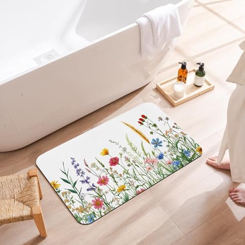 Bath Mats for Bathroom, Spring Wildflower Bathroom Rugs, Rustic Garden Floral - Image 3