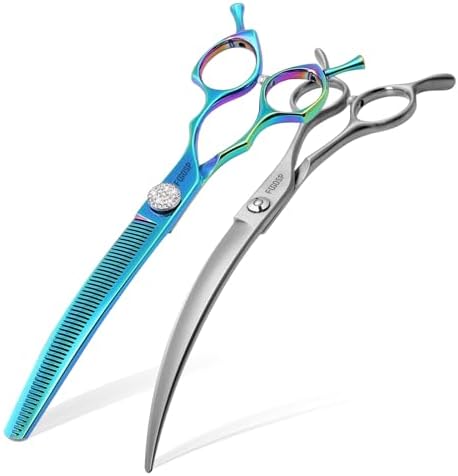 45°Curved Dog Grooming Scissors Curved Thinning Shears 2PCS Combo by FOGOSP