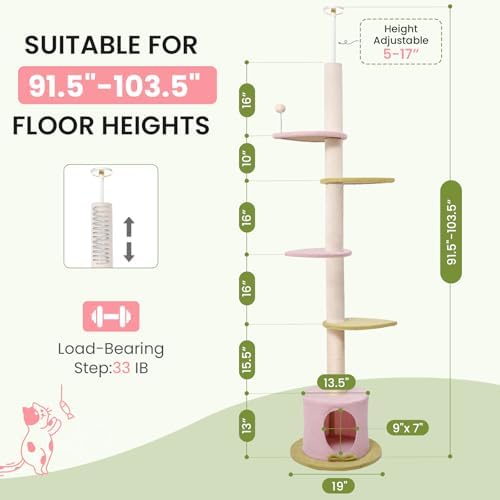 Max & Marlow 95-108" Floor to Ceiling Adjustable Cat Tree - Image 7