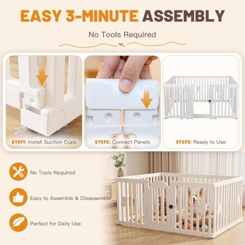 Dog Playpen Indoor with Door, 12-Panel 25.6" Tall Dog Play Pen, Easy-Assembly - Image 7