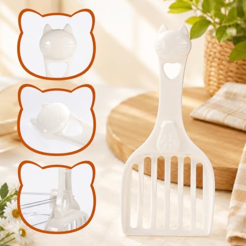Plastic Cat Litter Scoop, Durable Deep Shovel Wide Slats Milky White - Image 3