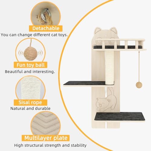 Cat Wall Shelves, 3 Platform Kitten Wall Furniture, DIY - Image 4