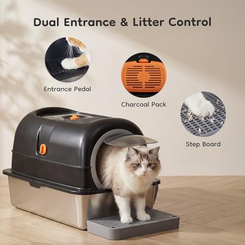 Enclosed Cat Litter Box, Stainless Steel Litter Box - Image 3