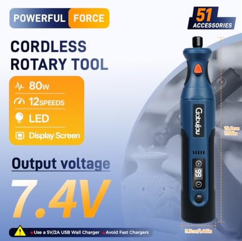 Cordless Rotary Tool Kit Mini, 7.4V 12-Speed Power USB Rechargeable - Image 2