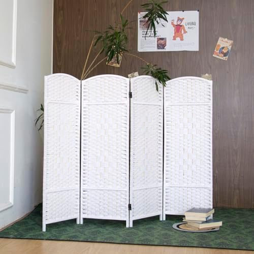 4-Panel Short Room Divider, 3.9 ft Freestanding Partition Wall, Natural White - Image 4