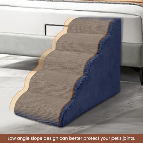 5 Steps Dog Stairs for Bed, High Density Pet Steps for Small Dogs, Extra Wide - Image 4