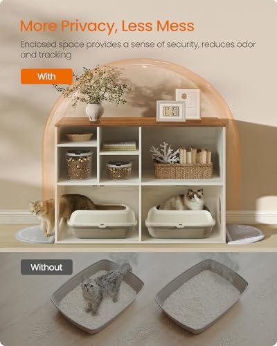 Feandrea Litter Box Enclosure for 2 Cats, - Image 6