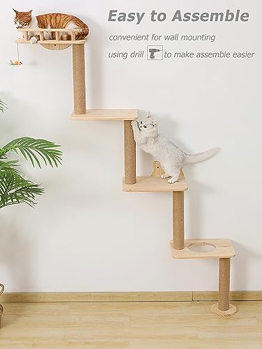 Cat Tree Wall Mounted with 4 Levels Shelves, Perching and Lounging - Image 4