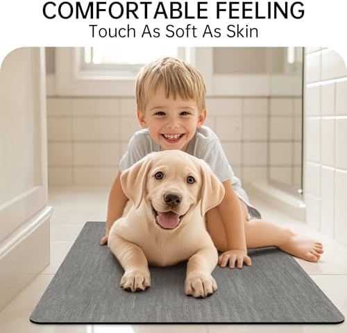 Mecko Bath Mat 16"x24", Ultra Thin Bathroom Rug fit Under Door Grey - Image 5