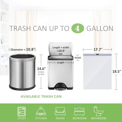 4 Gallon 320 Counts Strong Drawstring Trash Bags Garbage Bags by Teivio - Image 2