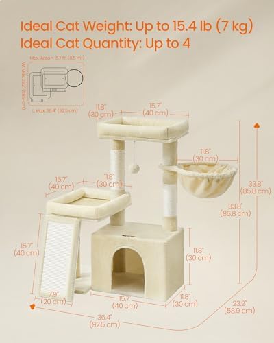 Feandrea Cat Tree, 33.8" Cat Tower Condo, Scratching Posts and Ramp - Image 5