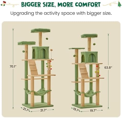 MWPO 70.1-Inch Green Large Cat Tree, Plush Cat Condo - Image 3