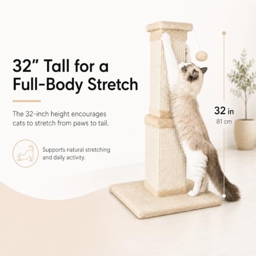 Cat Scratching Post for Indoor Cats, 32Inch Sisal Cat Scratcher - Image 6