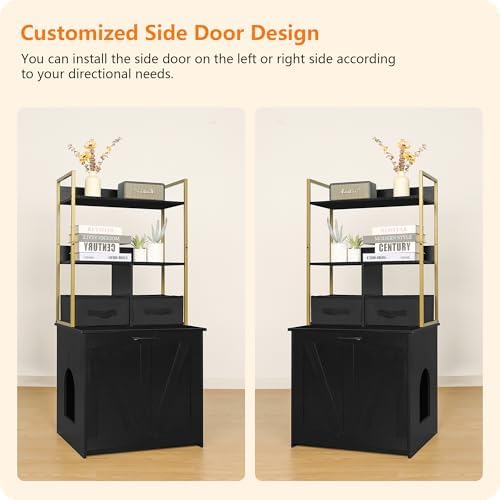 Dwanton Cat Litter Box Enclosure, 2 Storage Shelves and 2 Drawers - Image 2