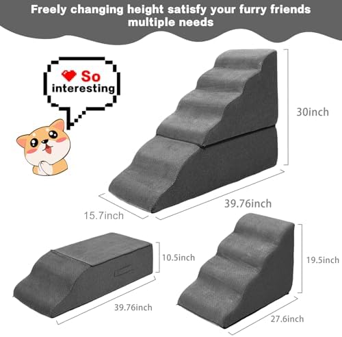 6-Step Dog Stairs Steps for High Bed 30" H, Dark Grey - Image 2