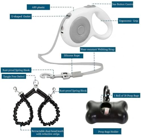 Dual Retractable Dog Leash for 2 Large Dogs, One-button Break and Lock - Image 2