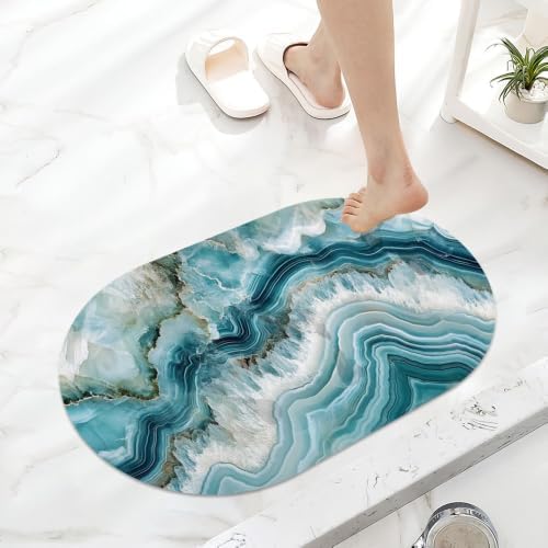 Aquamarine White-Agate- Super Absorbent Quick-Drying Bathroom Mat Rug, Rubber - Image 6