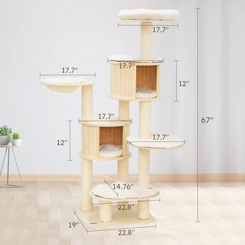 NUNU LAB 69’’ Modern Cat Tree for Large Cats, Wood Cat Tree Tower - Image 7