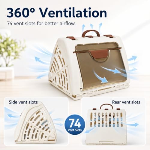 Hard-Sided Cat Carrier for Large Cats up to 16 lbs, Foldable PP Plastic Pet - Image 3
