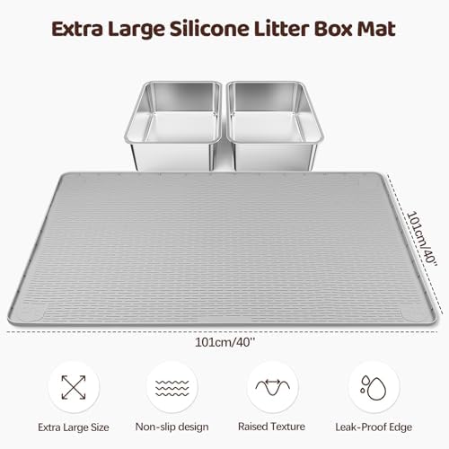 Silicone Cat Litter Mat for Litter Box 40”x40” Large Cat Mat, Light Grey - Image 3