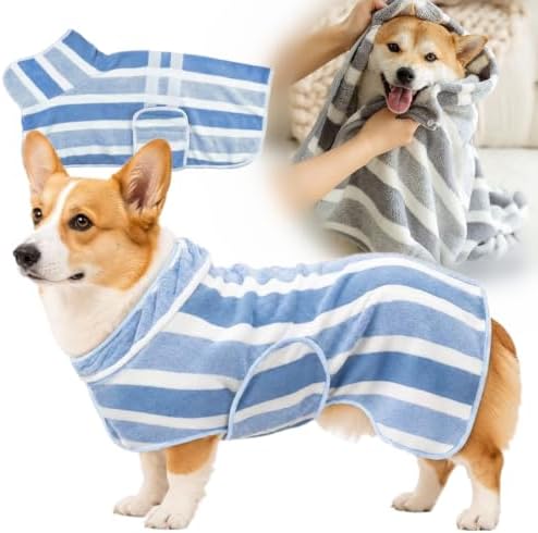 Quick-Dry Dog Bathrobe, Absorbent Striped Pet Towel Coat，Blue：XL by Unknown