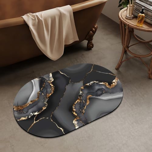 Black Agate Gray Marble Super Absorbent Quick-Drying Bathroom Mat Rug, Rubber - Image 2