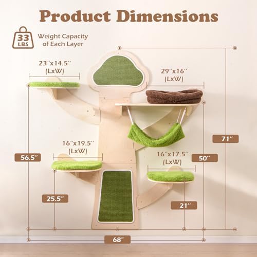 Tangkula Cat Wall Shelves, Wooden Wall Mounted Cat Tree - Image 4