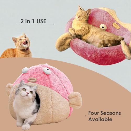 Cat Beds for Indoor Cats-Cat Bed Cave, Cute Lively Pufferfish Shape - Image 6