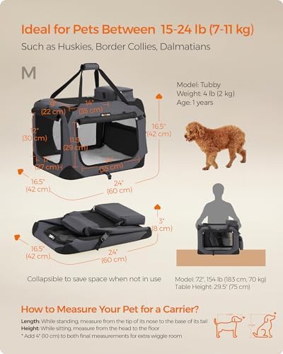 Feandrea Collapsible Soft Dog Crate, Portable Travel Carrier, 24 Inches - Image 4