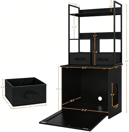 Dwanton Cat Litter Box Enclosure, 2 Storage Shelves and 2 Drawers - Image 3