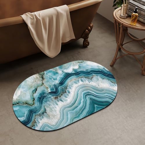 Aquamarine White-Agate- Super Absorbent Quick-Drying Bathroom Mat Rug, Rubber - Image 2