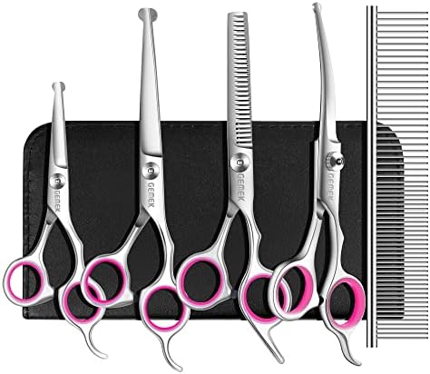 Dog Grooming Scissors Set, 4CR Stainless Steel Safety Round Tip by GEMEK