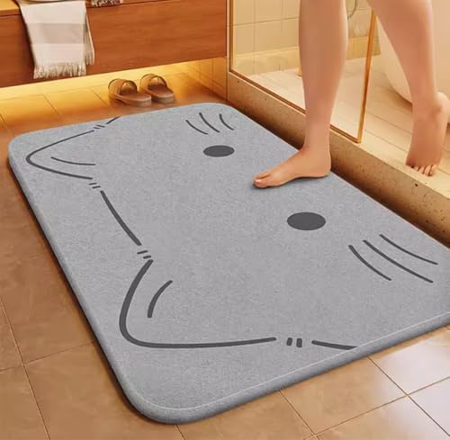Cute Cat Stone Bath Mat, Non-Slip Diatomite Stone Shower Mat by Cciphy