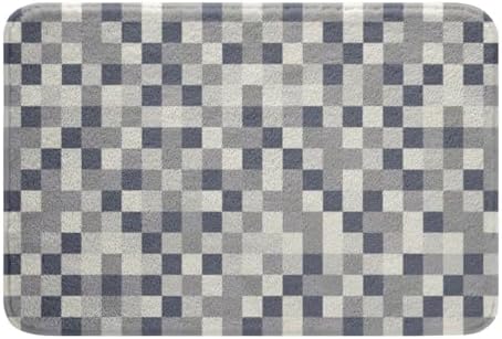Pixel Grid Style Bath Rug, Modern Aesthetic Shaggy Absorbent Non Slip Floor Mat by Manfei