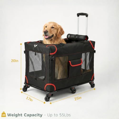 MegaCruze Rolling Pet Carrier for Medium & Large Dogs 25”x17”x20”. Lockable - Image 2