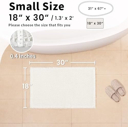 White Bathroom Rugs, Waffle Bath Mat Non Slip Washable - Image 2