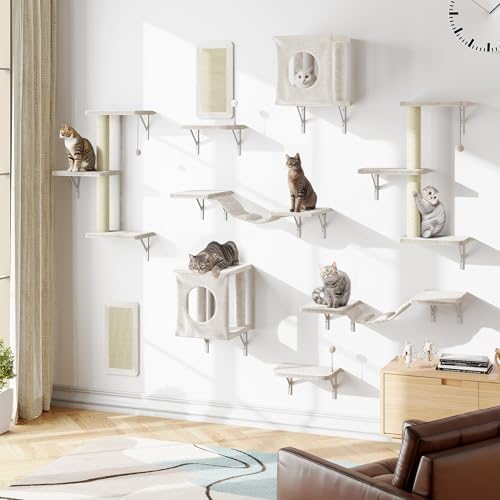 Cat Wall Shelves, 10-in-1 Wall-Mounted Cat Furniture Set by NUNULAB