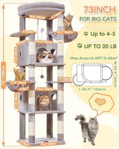 Taoqimiao Heavy Duty Cat Tree, 73In Sturdy Cat Tower - Image 2