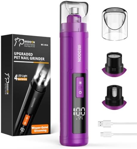 IREDOON Dog Nail Grinder with 4 LED Lights, 3 Speeds Super Quiet by IREDOON