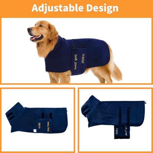 Dog Bathrobe Microfiber, Quick Dry Absorbent Adjustable Wrap Blue M - Image 5