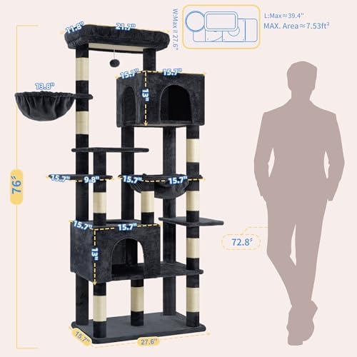 Heybly Cat Tree, 76-Inch Tall Heavy Duty Cat Tower - Image 2