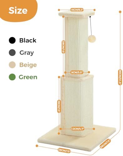 PAWZ Road Cat Scratching Post 32” Tall Square Cat Scratcher - Image 2