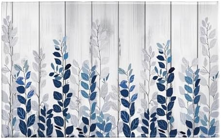 Giwawa Blue Eucalyptus Leaves Bath Rug Rustic Wood Bathtub Mat Absorbent Non by Giwawa